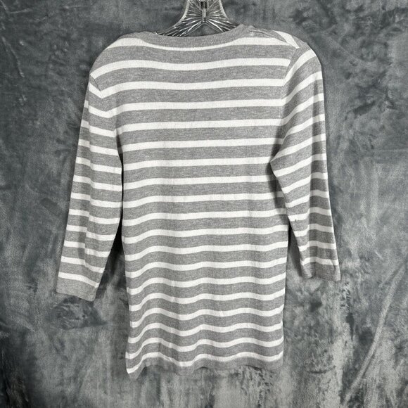 Pina Rossi Woman’s Top Gray And White Striped Lace Upfront Side Slits Medium - Picture 11 of 12